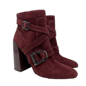 Vince Camuto Erillie Suede Strappy Moto Ankle Boots Bordo Maroon Size 7 M